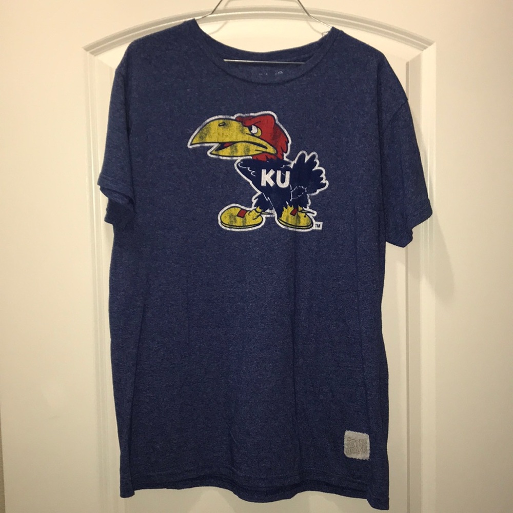 Large Retro Brand Kansas Jayhawks Blue T-Shirt